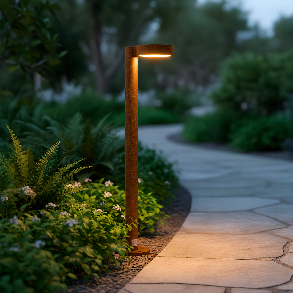 Baliza LED Exterior "Fenglu" 60cm 10W 220VAC 3000ºK Marron Oxido — Vetonek