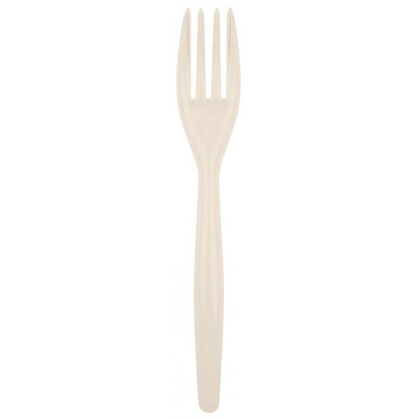 Tenedor reutilizable color crema 16,5 cm - Pack 20 uds Vetonek
