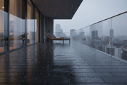Ático urbano con Pavimento Albarracín Aspecto Madera de hormigón en antracita bajo la lluvia - Vetonek