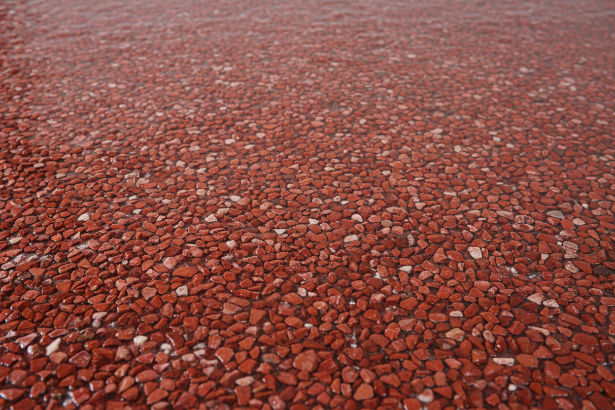 une moquette de pierre avec resine avec graver rouge