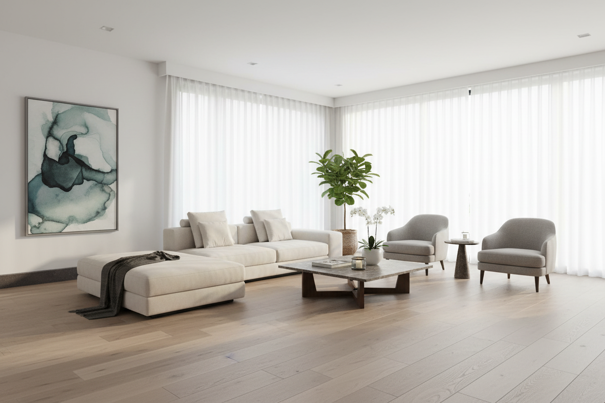 Salón moderno con Zócalo Albarracín Bicolor de hormigón en antracita rematando las paredes - Vetonek